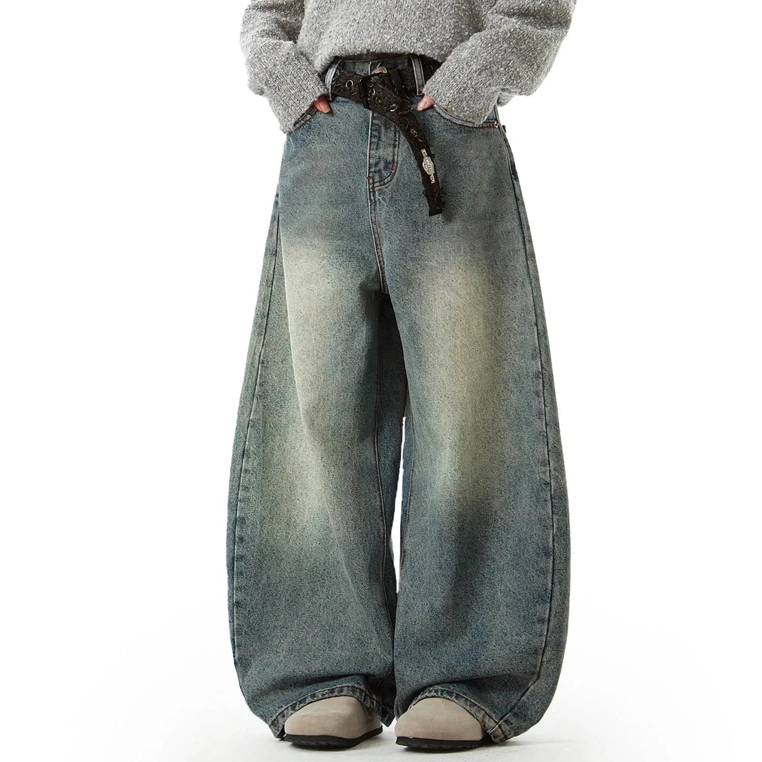 Faded Wide Leg Vintage Denim Jeans