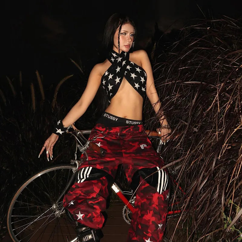 Y2K Star Black Halter Top