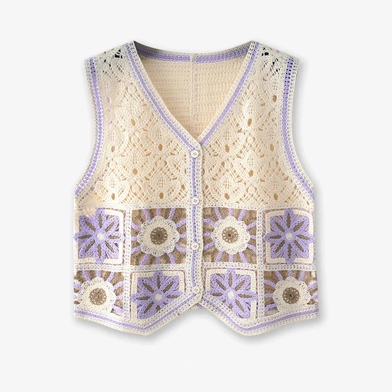 Handmade Crochet Woman Vest Open Front