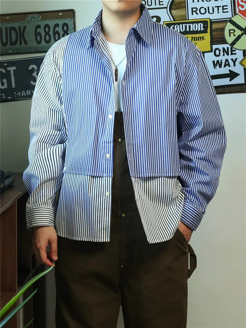 Loose Stripe Splice Long Sleeve Shirt