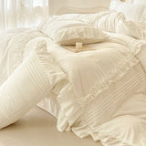 Cream White Princess Ruffles Bedding Set