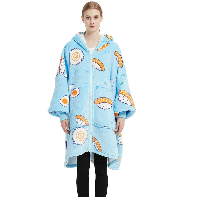Lazy blanket Hooded Couple Zipper Pyjamas