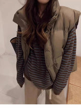 Brown Knitted Striped Hoodie