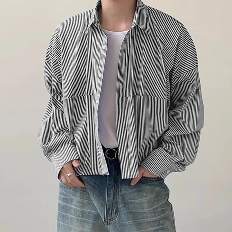 Striped Lapel Long Sleeve Shirt