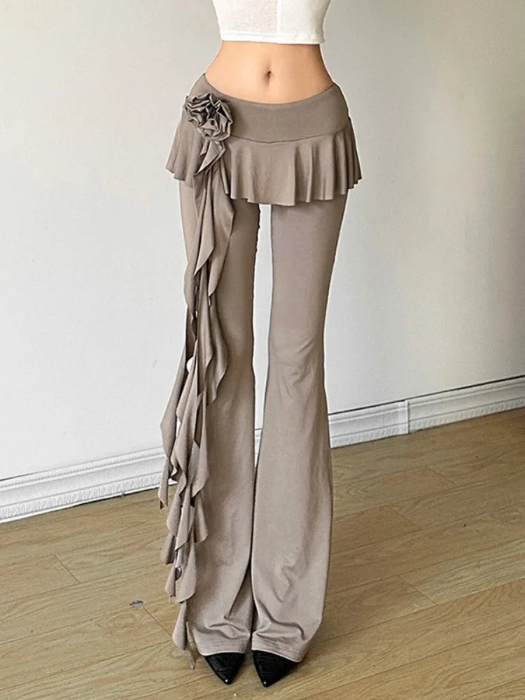 Ruffled Flower Straight Leg Pants