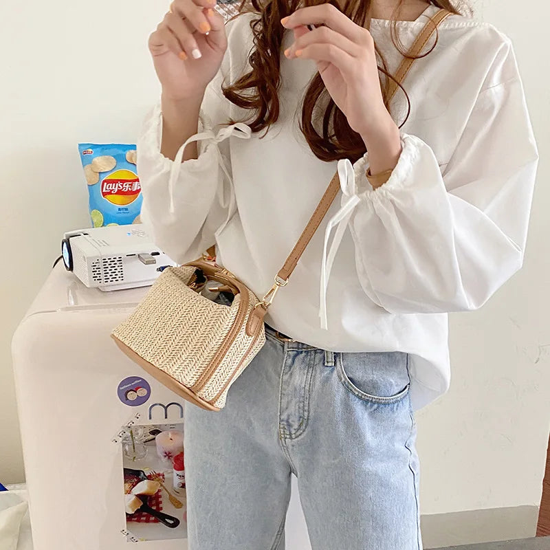 Fancy Bucket Woven Crossbody Bag