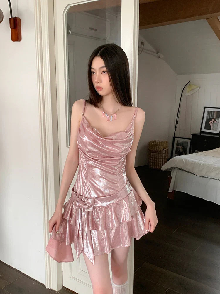 Soft Girl Metallic Mini Dress