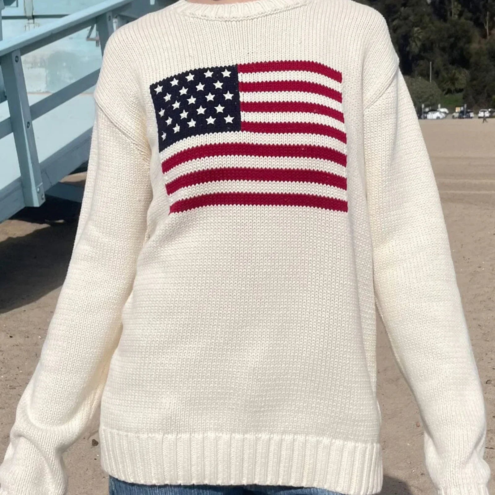 American Flag Print Sweater