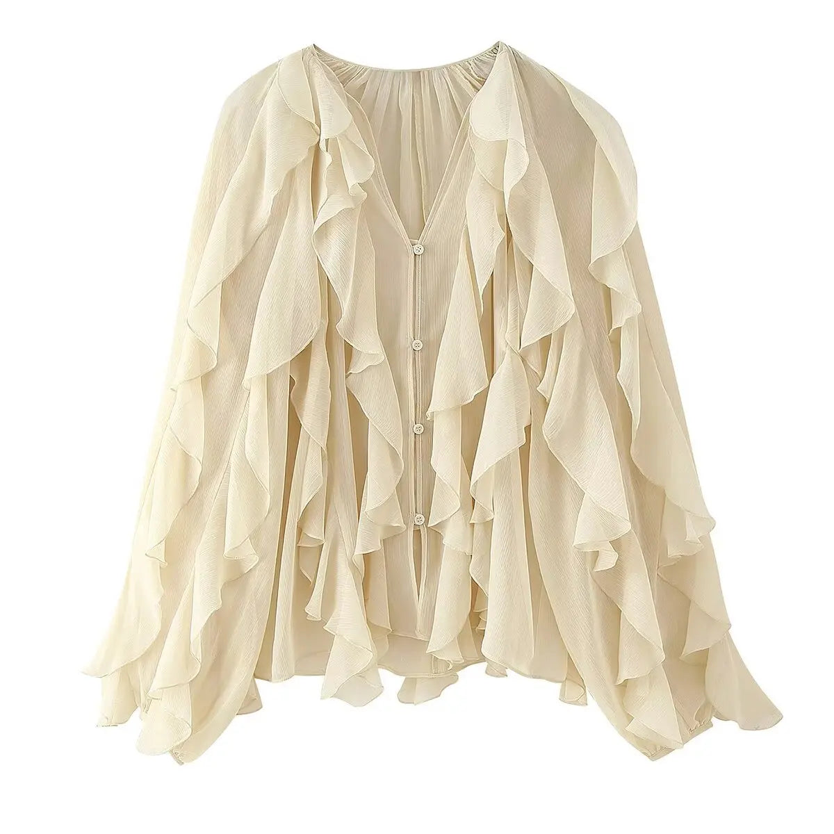 Sexy Semi-sheer Ruffle Women Shirt