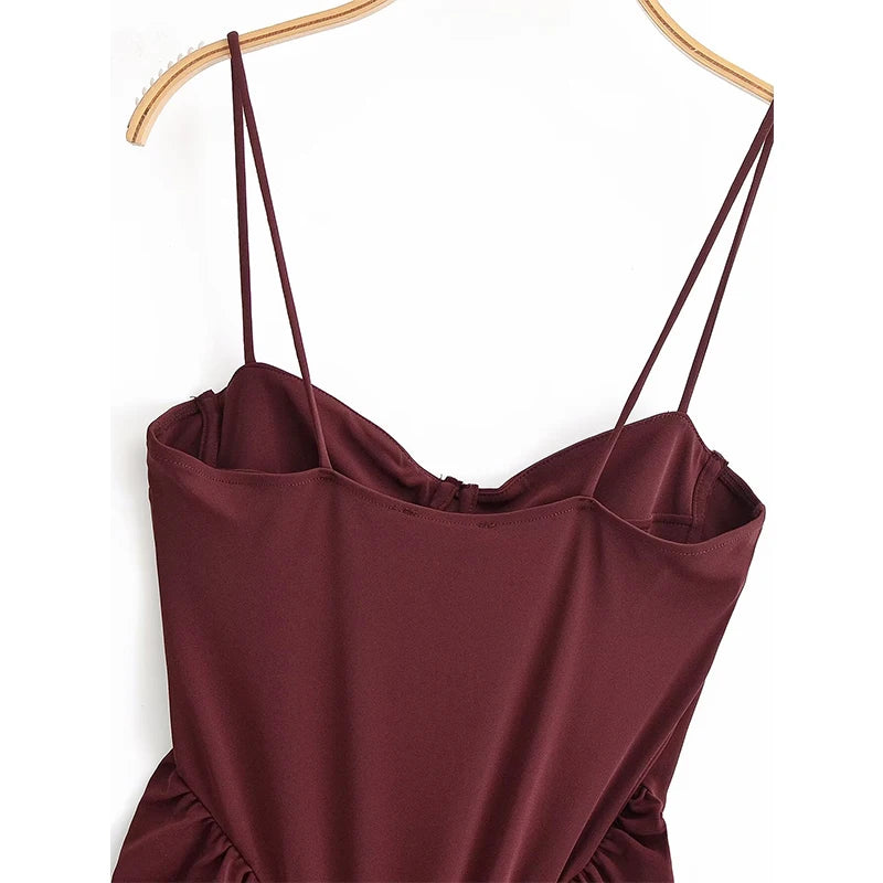 Women's Burgundy Spaghetti Strap Maxi Dresses