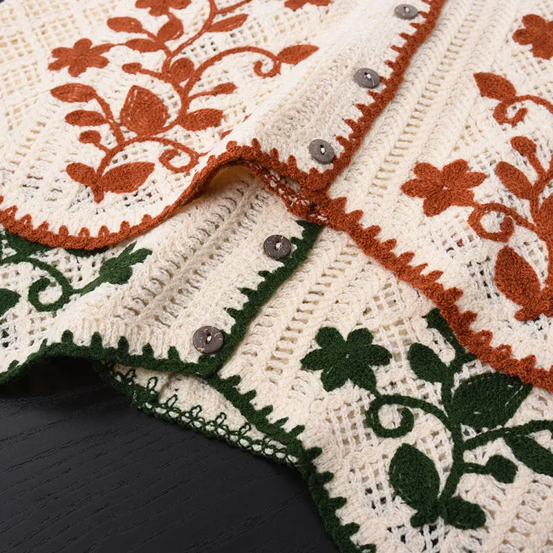 Flower Embroidery Crochet Waistcoat Top Sleeveless Vest