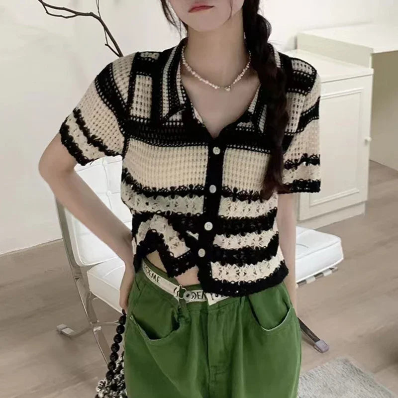 Handmade Crochet Striped Knitted Vest