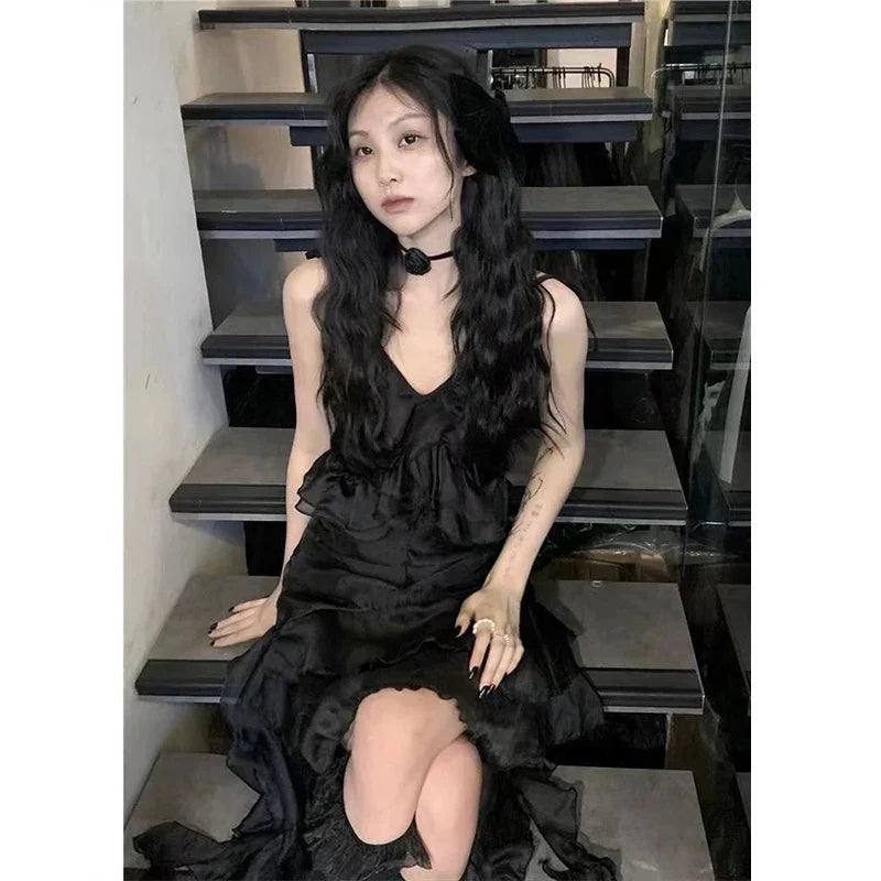 Gothic Rüschen unregelmäßiges Minikleid Damen