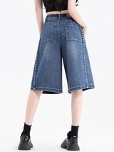 Acubi Stitched High Waist Denim Jorts
