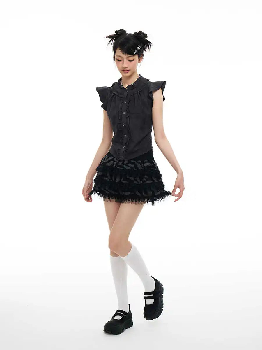 Women Sleeveless Black Ballet Core Blouse
