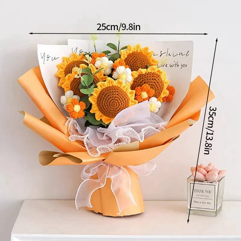 Crochet Flower Bouquet With LED Light String Gift