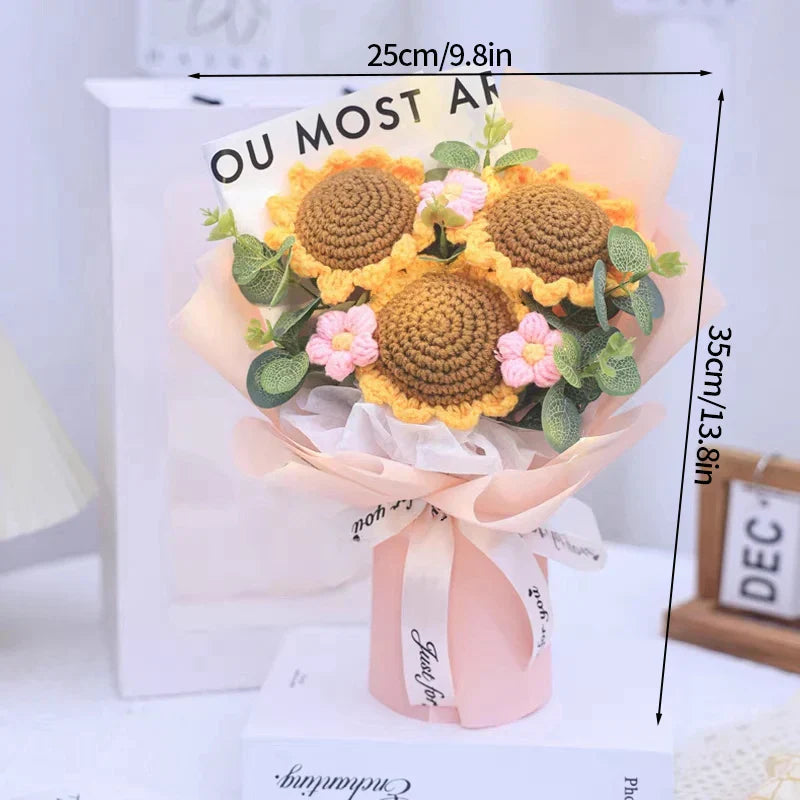 Crochet Flower Bouquet With LED Light String Gift