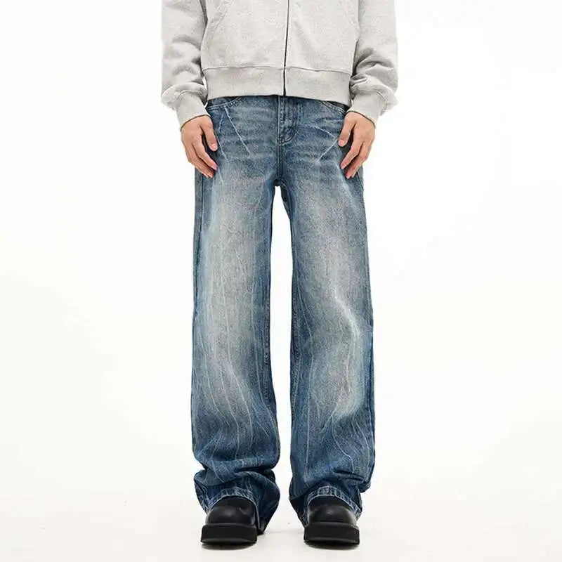Lightning Pattern Wide Leg Denim Pants