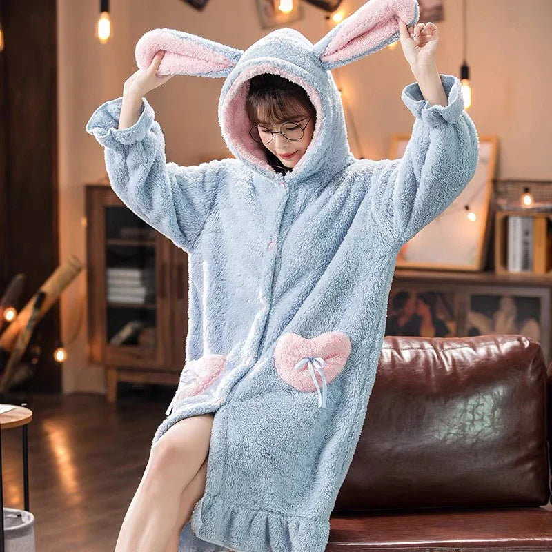Animal Thick Warm Hooded Pyjamas For Women