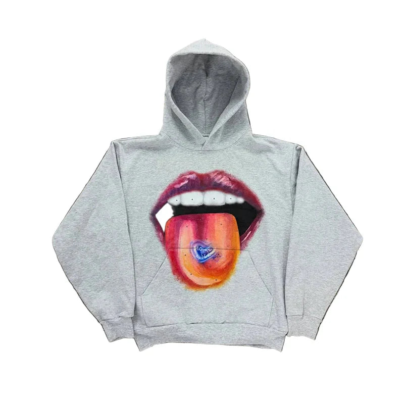Casual Vibrant Lips Pattern Hoodie