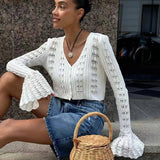 Hollow Knitted Women's Solid Color Long Sleeve Cardigan