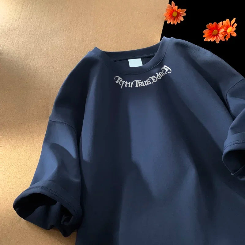 Oversized Letter Embroidery Cotton T-Shirt