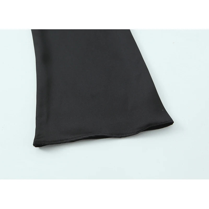 Long Sleeve V Neck With Scarf Satin Shirt