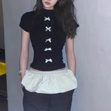 Bright Line Decoration Bow Slim T-Shirt