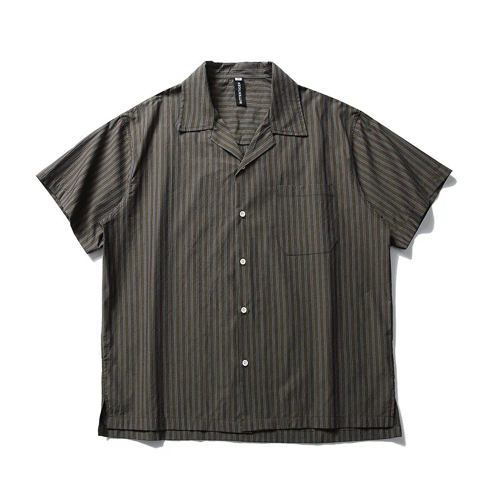 Casual Vintage Cuban Collar Stripe Shirt