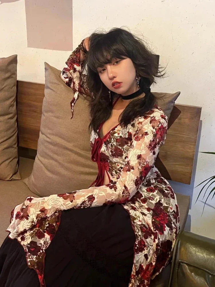 Camisa Jacquard Acampanada de Manga Larga