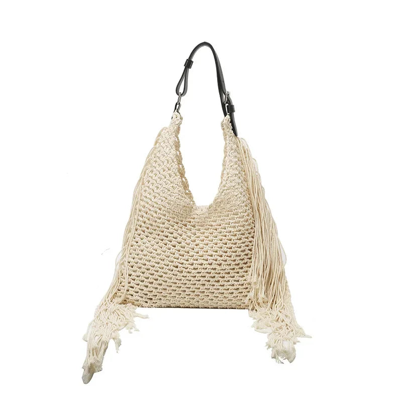 Hollow Out Knitted Tassel Shoulder Bag