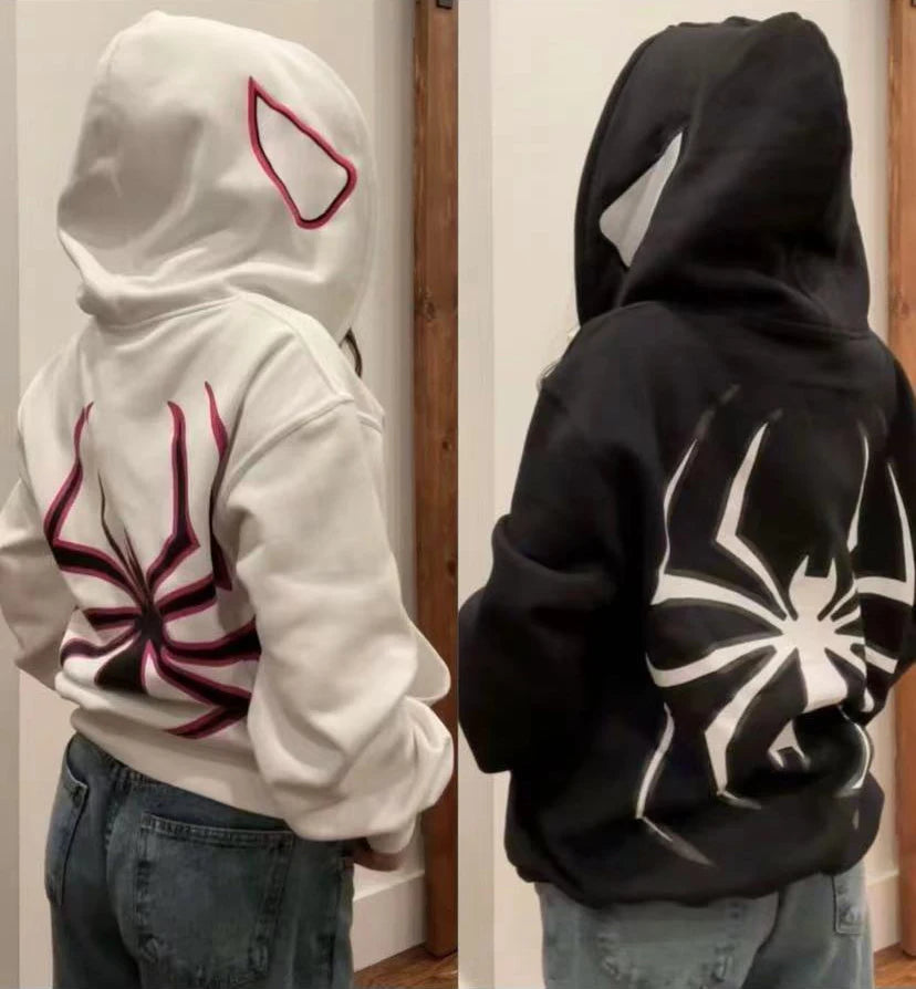 Y2K Oversized Spider Zip Hoodie