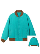 Bright Green Spliced Brown Varsity Jacket