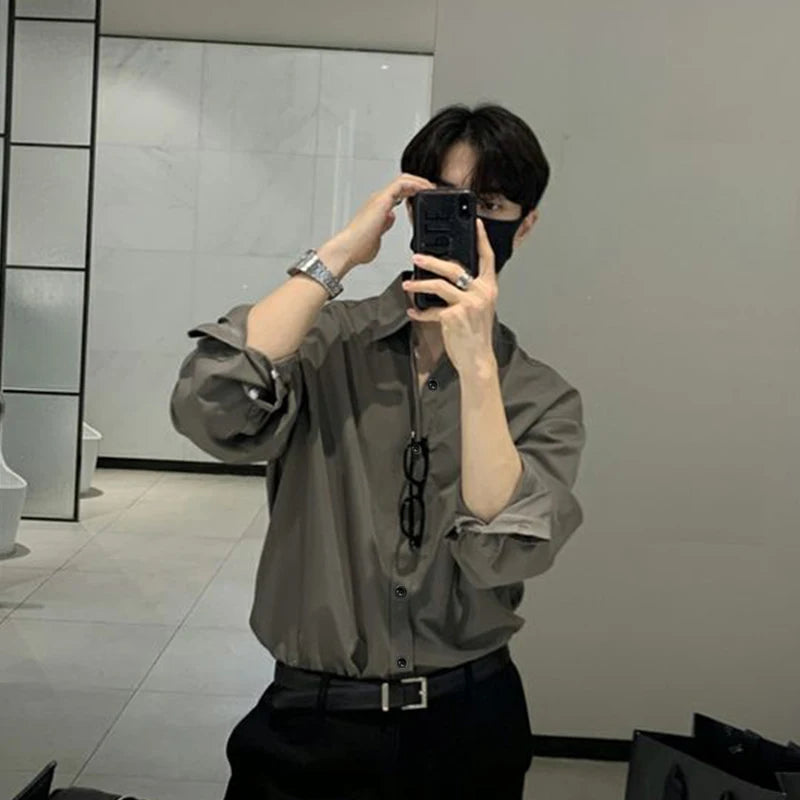 Korean Aesthetics Solid Color Men's Shirt