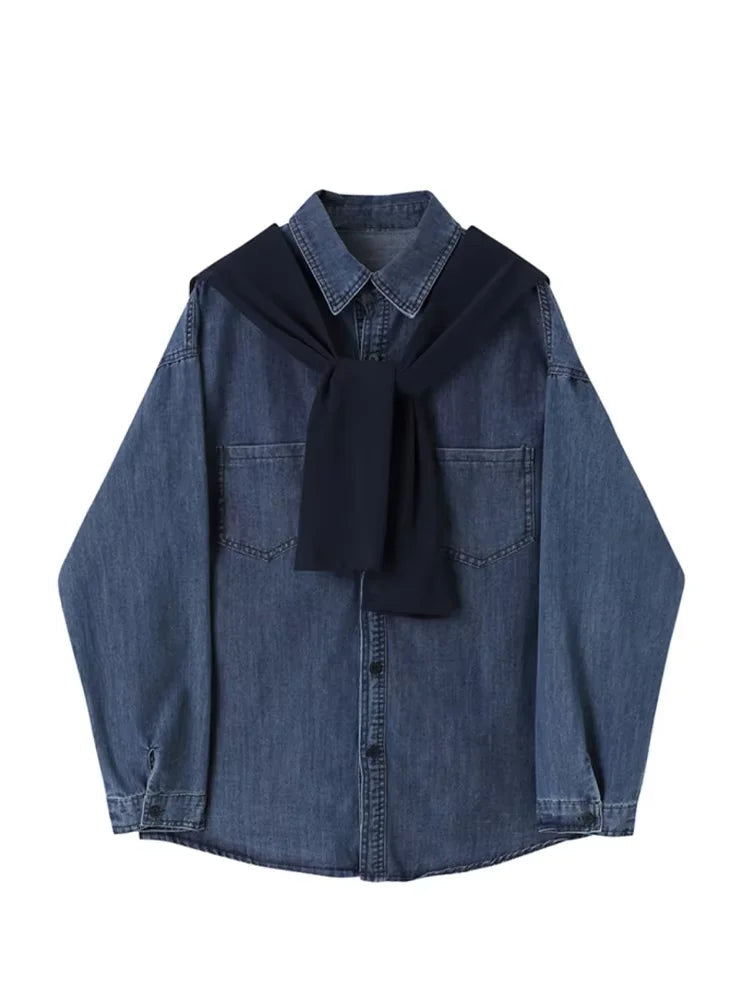 Vintage Denim Cowboy Preppy Style Long Sleeve Shirt
