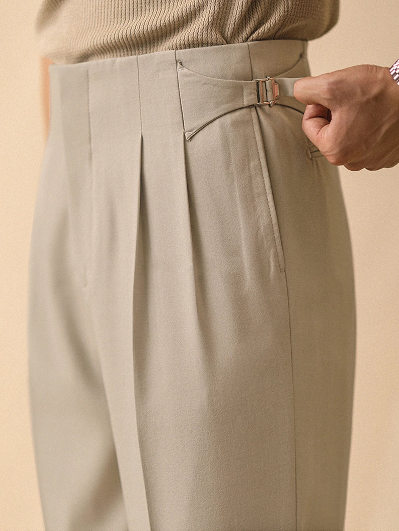 Pleated Button Wide Leg Italian Trousers