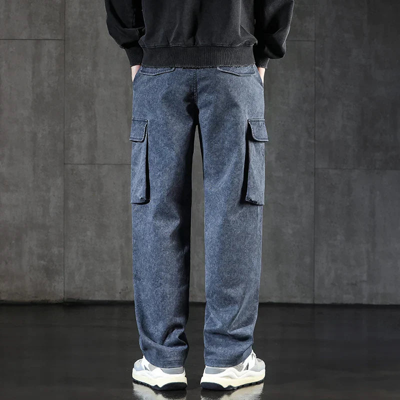 Faded Straight Leg Cargo Jeans