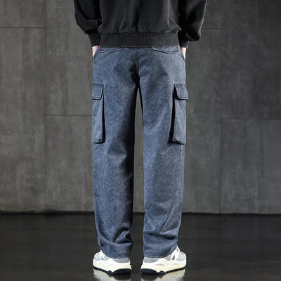Faded Straight Leg Cargo Jeans