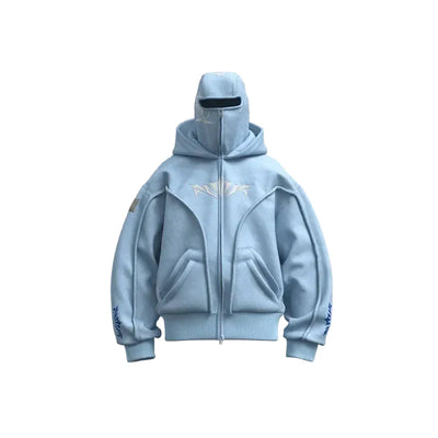 Oversized bestickter Ninja-Kapuzenpullover mit Reißverschluss
