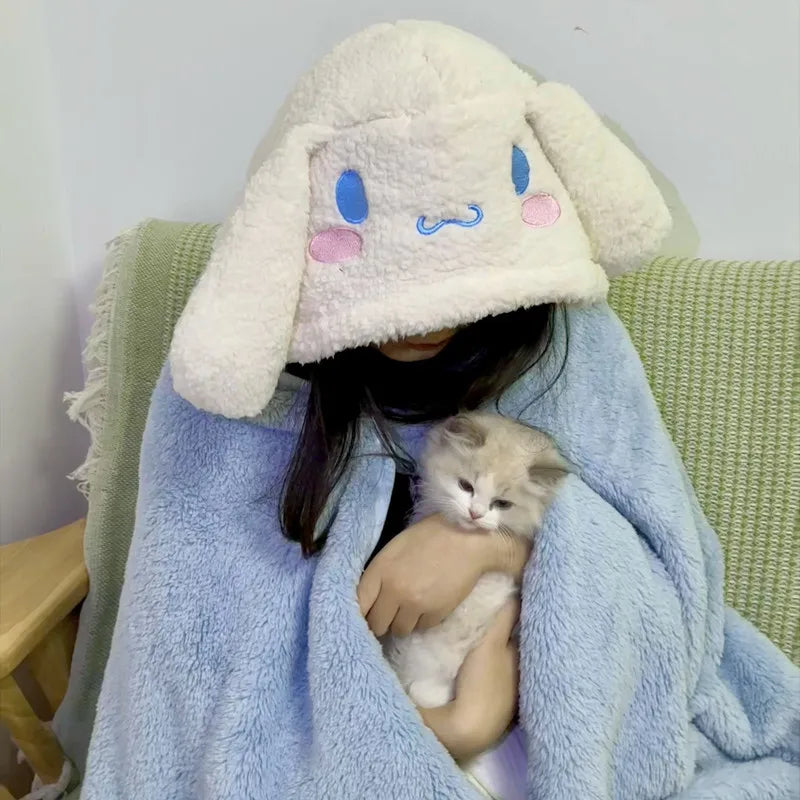 Cute Cartoon Face Office Nap Hooded Blanket