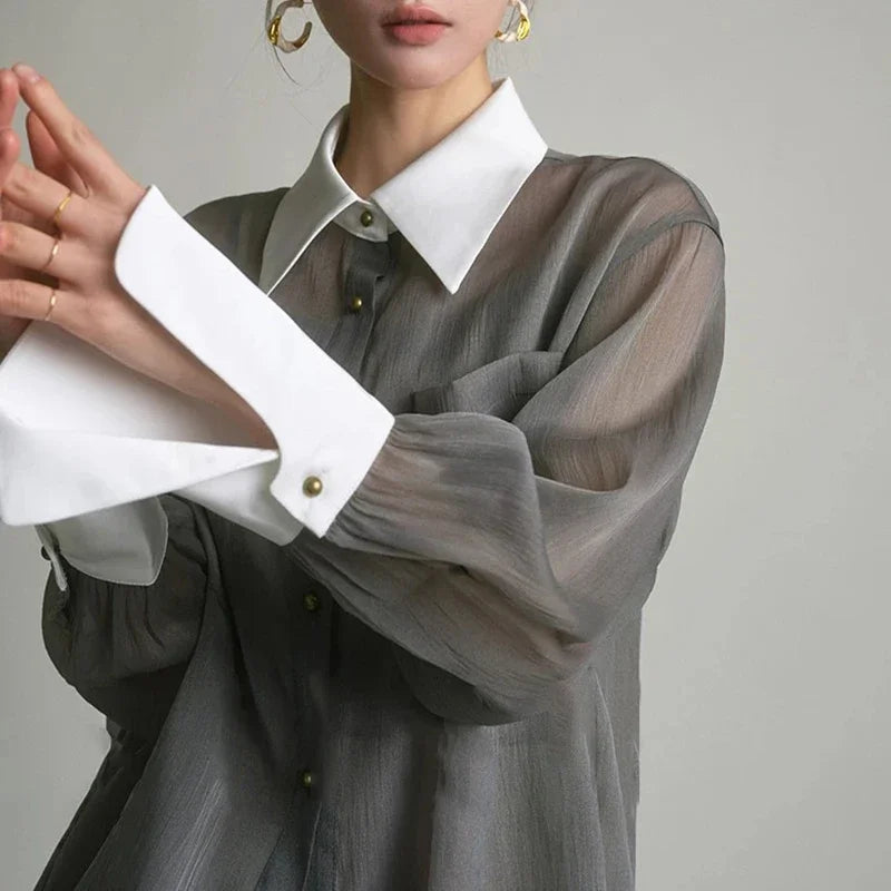 Dark Gray Elegant Sun Proof Sheer Shirt