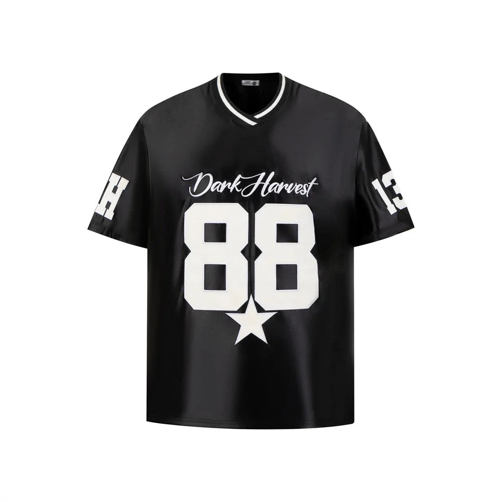 Contrast Paneled Letter Patch Embroidered T-Shirt