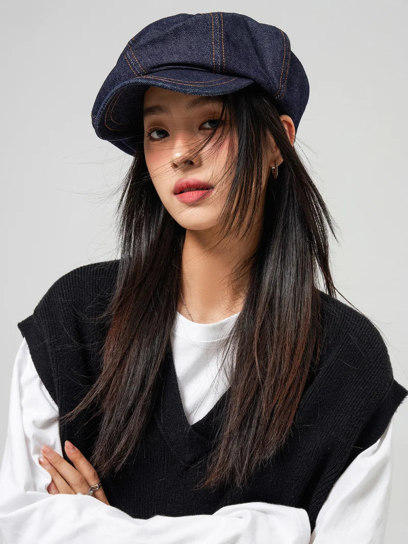 Elegant Girl Denim Beret Hat
