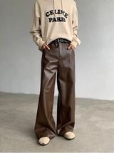 Leder-PU-Hose mit weitem Bein