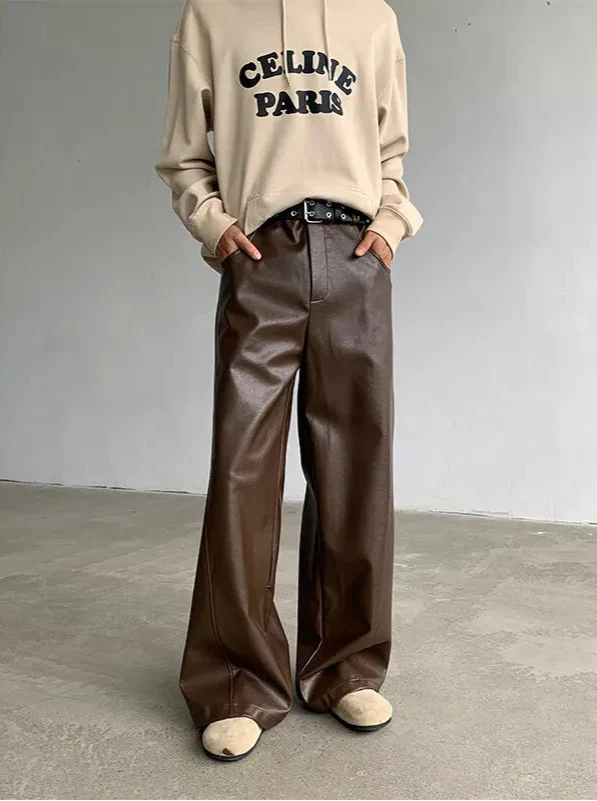 Leder-PU-Hose mit weitem Bein