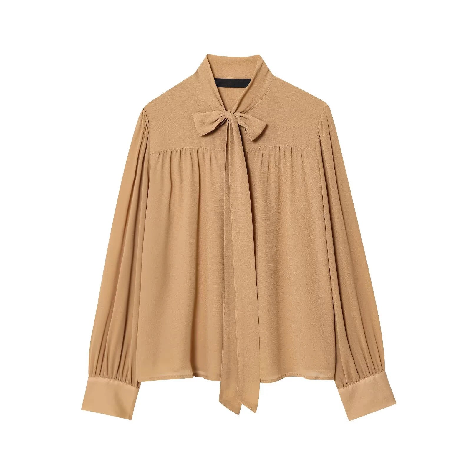 Elegant Bow Collar Long Sleeve Chiffon Blouse