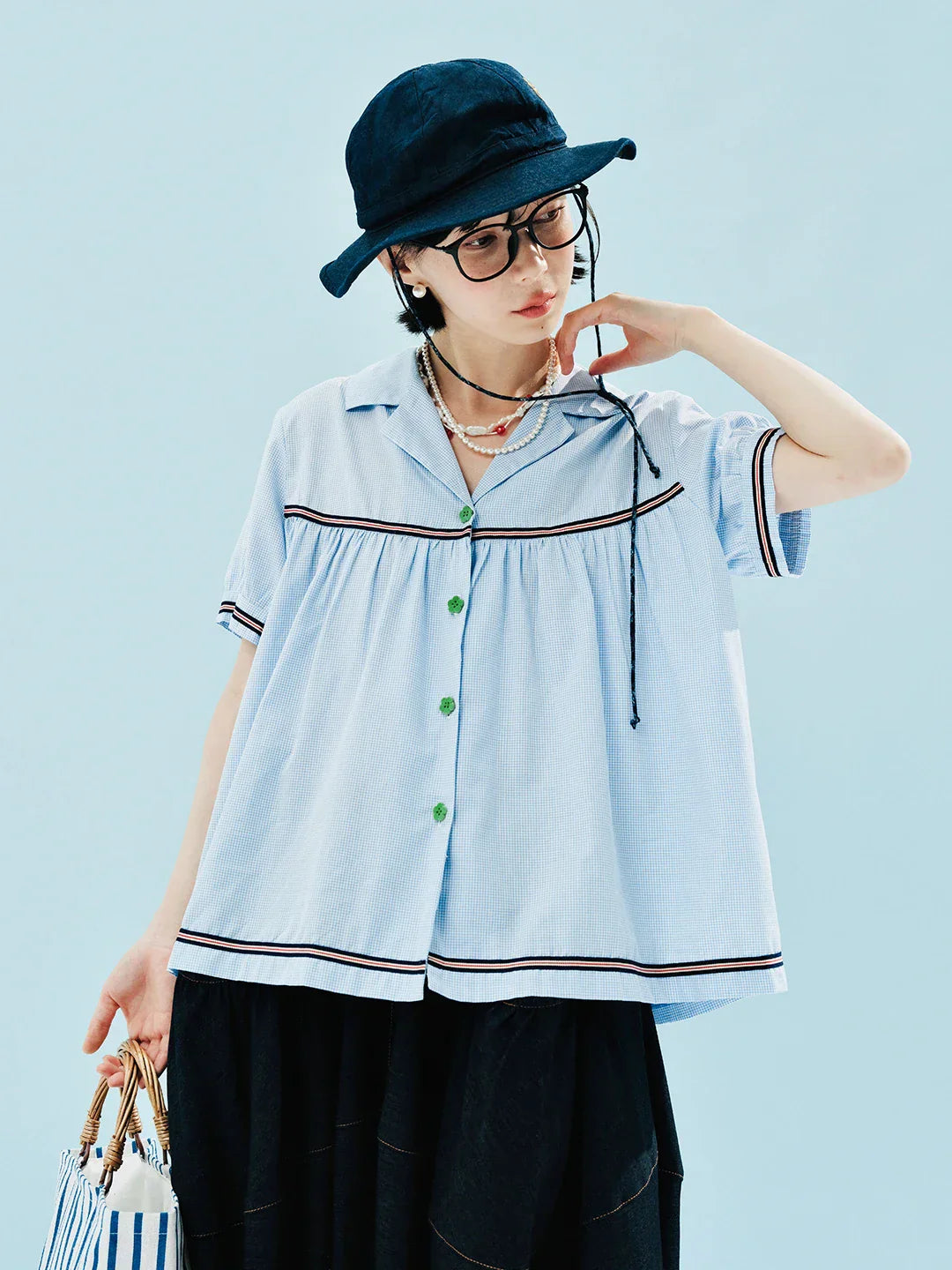 Soft Girl Picnic Blue Shirt