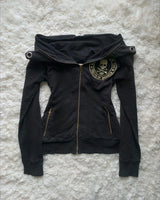 Gothic Drawstring Black Zipper Hoodie