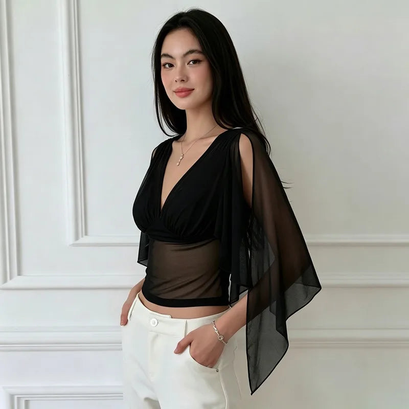 Draped Black Sleeve Blouse