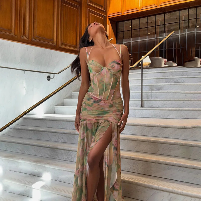 Floral Ruched Maxi Dress